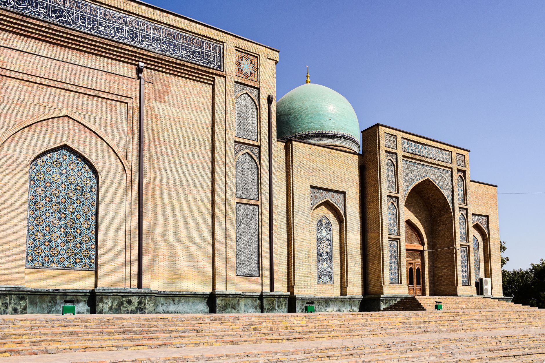Exterior view of a beautiful mosque in Tashkent featuring Islamic architecture · Karakalpakstan, Uzbekistan