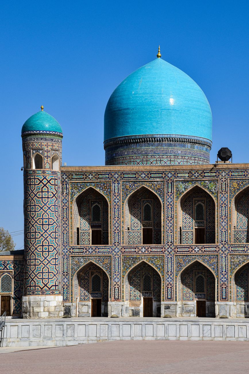 The Tillya-Kari Madrasah's architecture in Samarkand, Uzbekistan